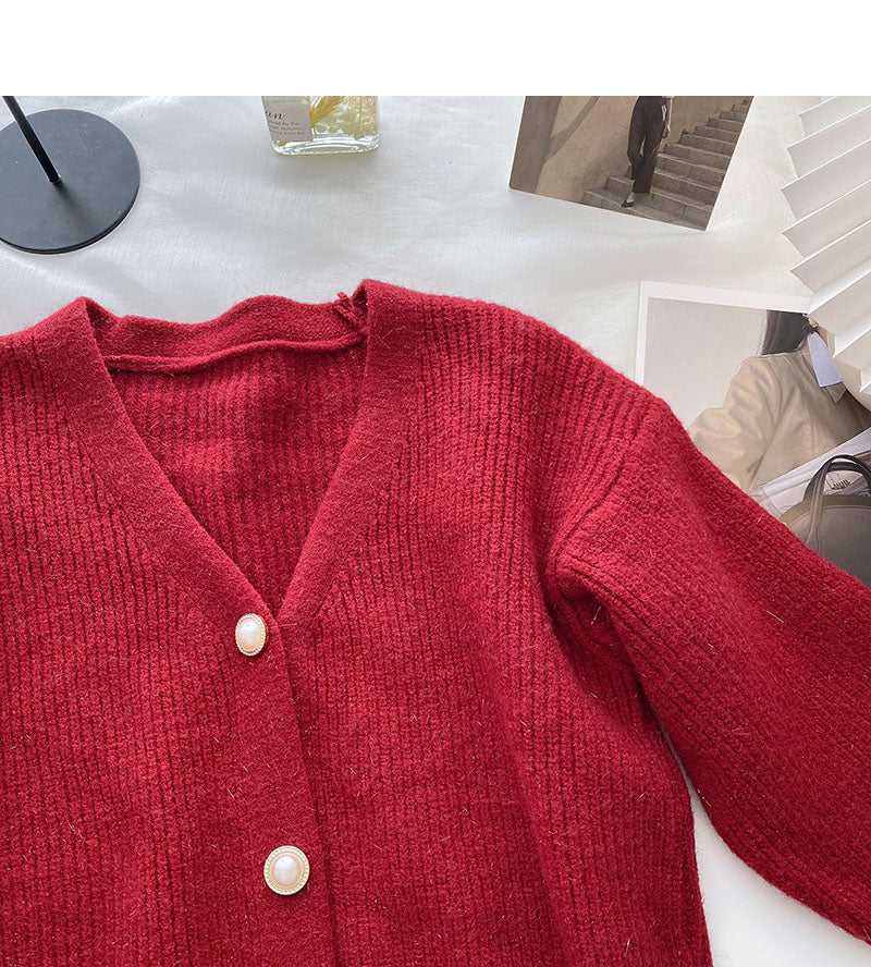 Solid V-Neck long sleeve bright silk sweater coat  6041