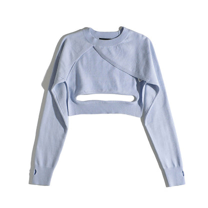 Solid color top small retro round neck hollow knitted Pullover Sweater  7244