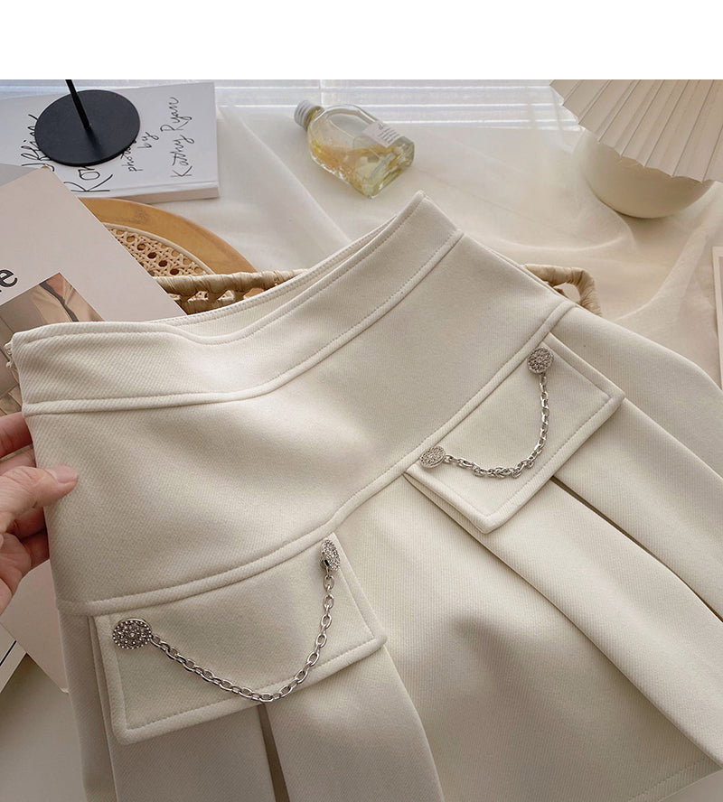 Slim and versatile age reducing personalized chain high waist A-line skirt  5572