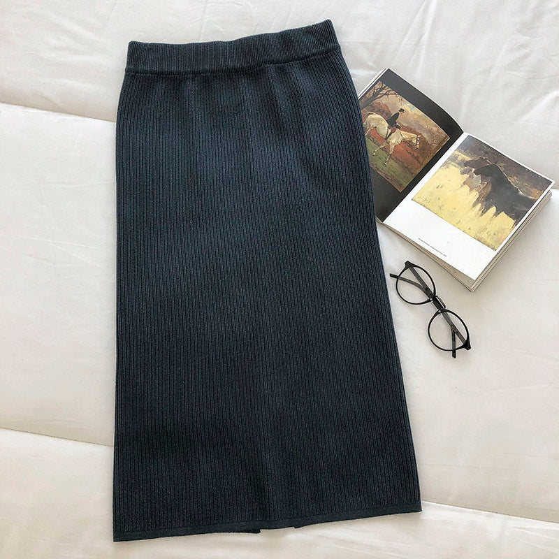 New Vintage simple elastic waist knitted skirt  5677