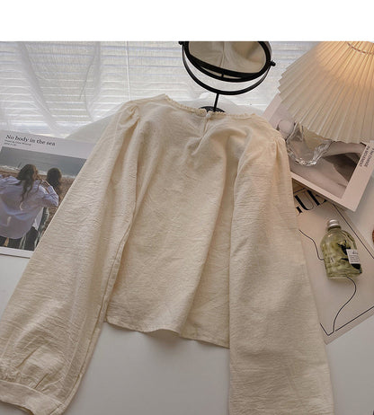 Korean design embroidered Square Neck slim long sleeved baby shirt  6292