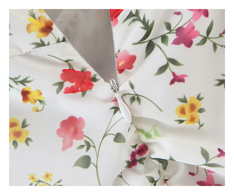 Niche design floral suspender skirt with ruffle trim  7148