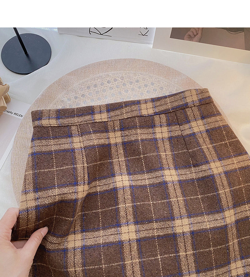 Hong Kong style retro plaid pattern shows thin high waist short skirt fashion  5624