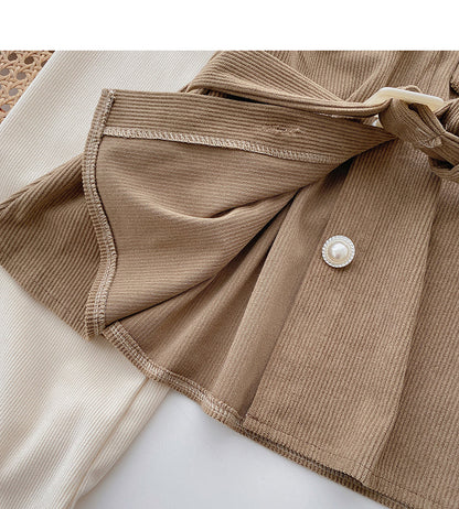 New Korean retro slim waist closed fake two-piece top  6399