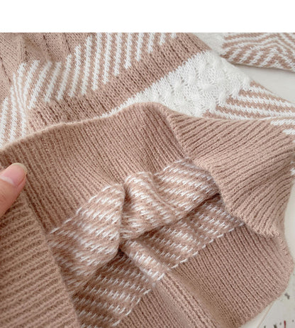 Lazy wind contrast striped sweater Korean version fashionable and simple  6071