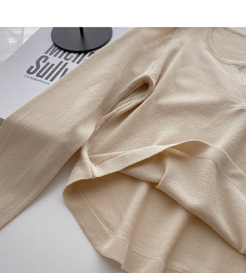 Sweater casual thin long sleeve temperament short design top  6536