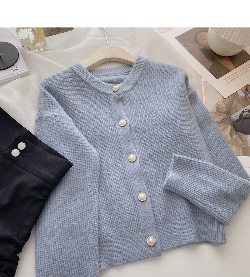 Vintage round neck single breasted knitted sweater  6174