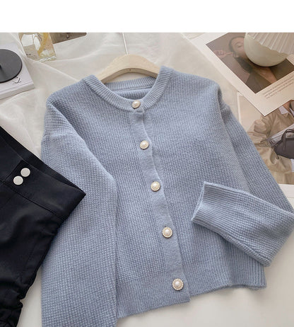 Vintage round neck single breasted knitted sweater  6174