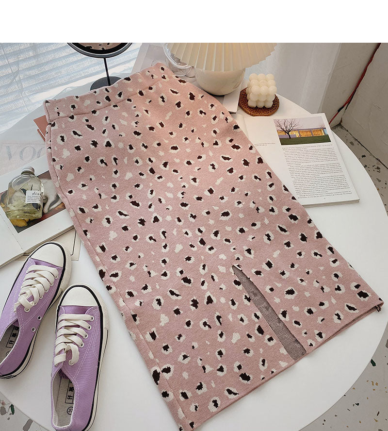 Temperament: Hong Kong style leisure retro leopard print high waist A-line skirt  5757