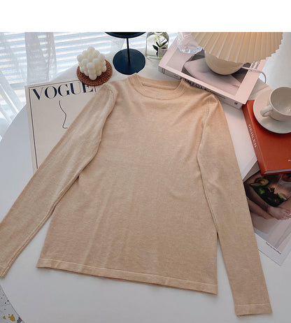 Simple foundation versatile solid color Pullover long sleeve bottomed top  6519