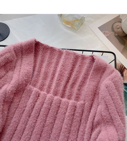 Niche design pit stripe sweater Korean version is thin  6084