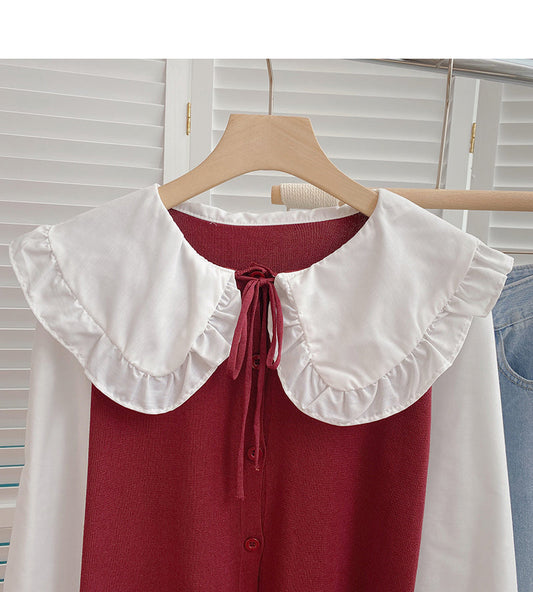 Baby collar color blocking bandage Long Sleeve Shirt  6400