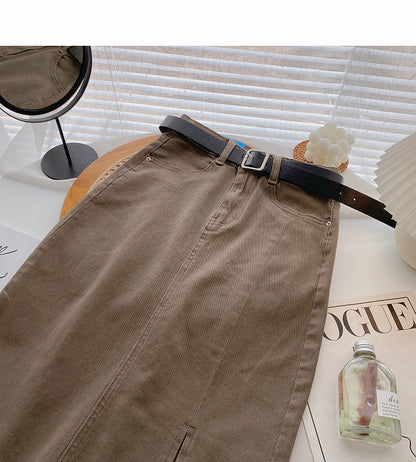 Fashion side split A-shaped high waist thin skirt  5731
