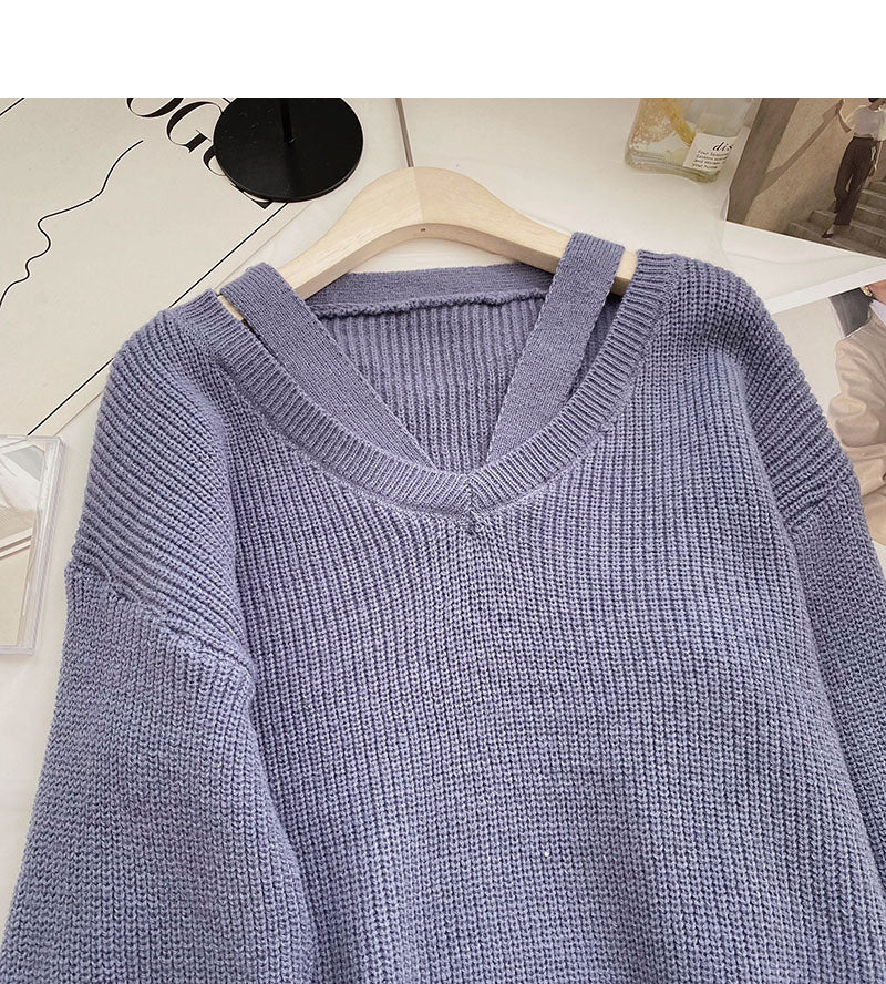 Korean design personalized V-neck hollowed out long sleeves look thin  6128