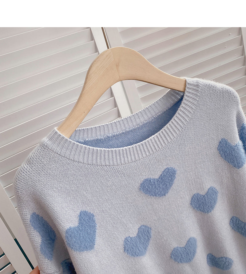 Lazy Wind Love jacquard sweater thin long sleeve top tide  6172