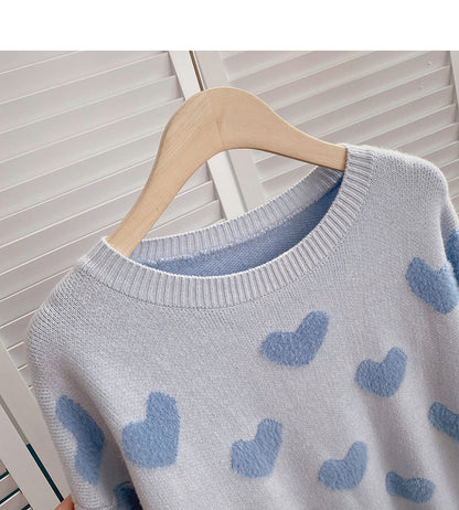 Lazy Wind Love jacquard sweater thin long sleeve top tide  6172