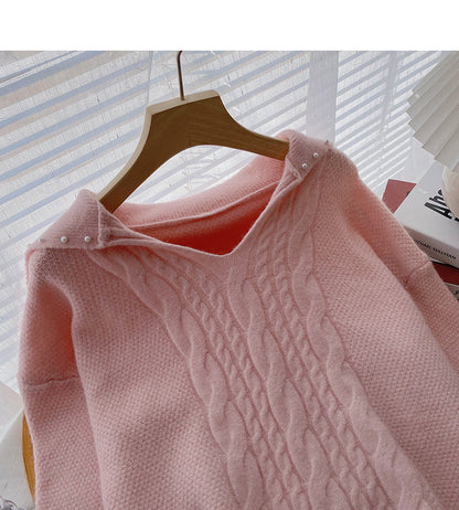 Sweet niche design nail bead V-neck twist long sleeve top  6092