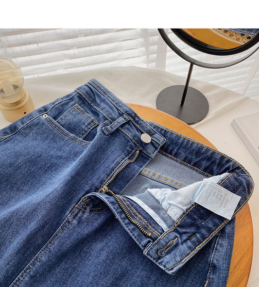 Denim skirt with high waist and split design  5698