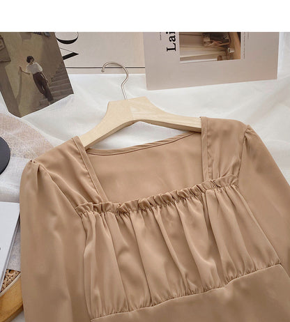 French Vintage Square Neck Long Sleeve Shirt  6368