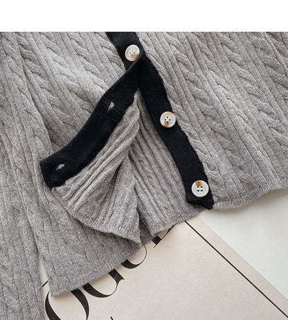 Knitted crew neck cardigan, versatile lazy long sleeve short top  6656