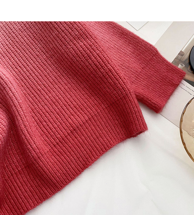 Niche design personalized gradient knitted long sleeve Pullover loose top  6035