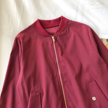 Baseball Jacket loose long sleeve stand collar Zipper Jacket Women  6210