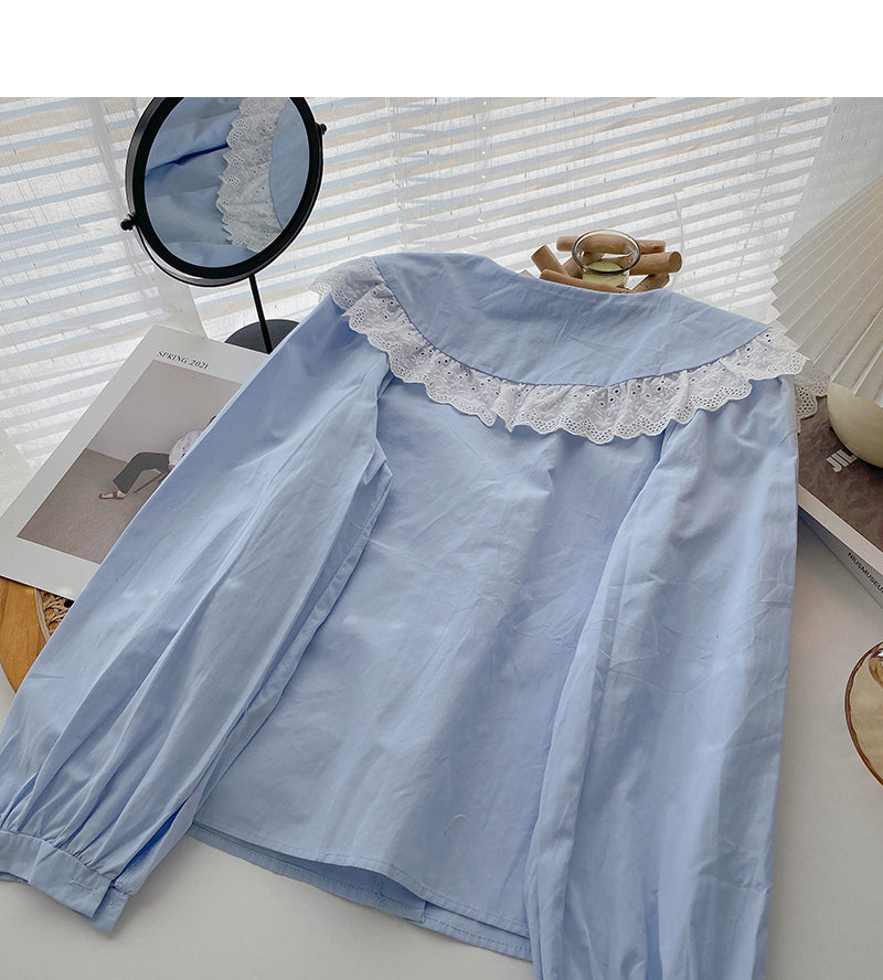 New Korean slim lace doll neck top  6406