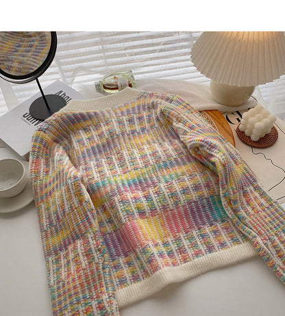 Sweet color stripe knitted long sleeve coat  5887