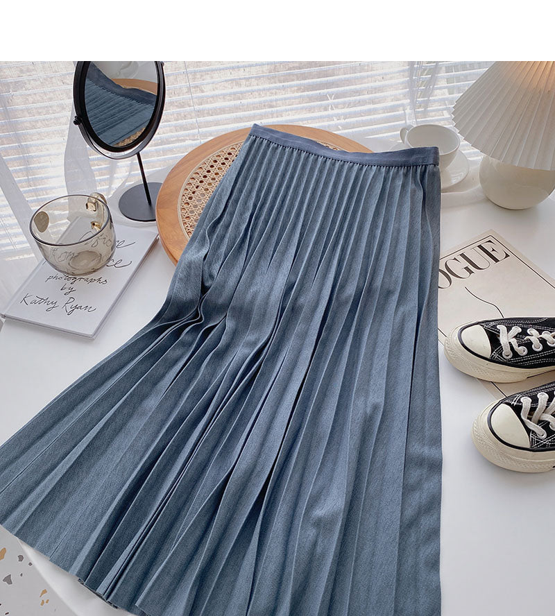 Niche design fashion pleated A-shaped medium and long skirt  5735