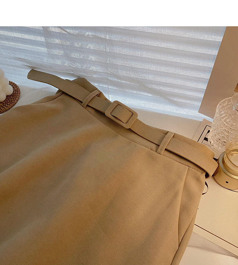 Design sense of minority foreign style high waist mid length skirt with belt  5727