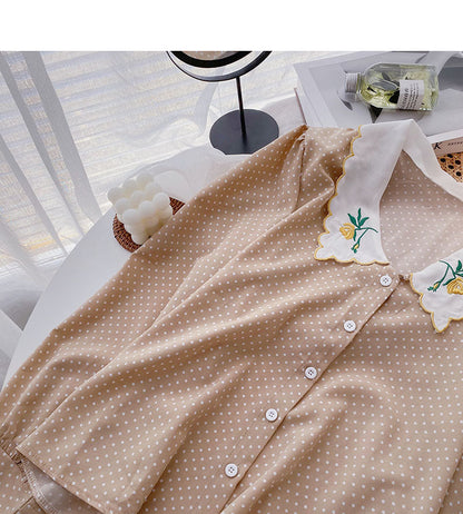 Small French Polka Dot Shirt Lapel embroidered shirt  6266