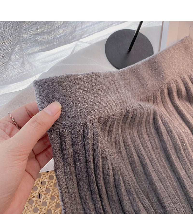 Retro fashion niche A-shaped high waist knitted skirt  5756