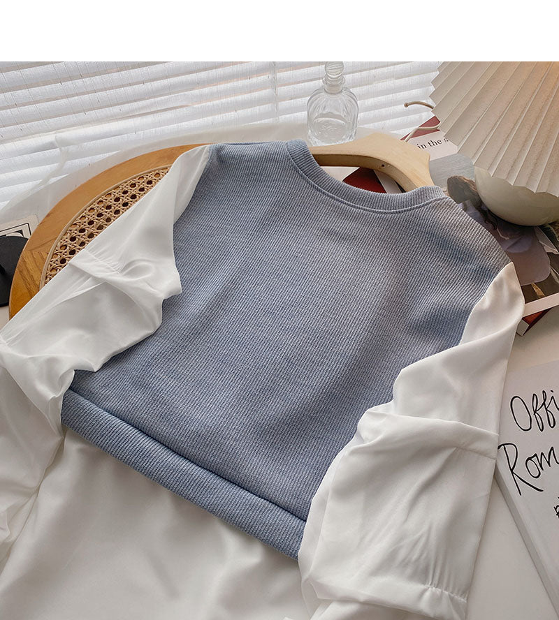 Korean version languid minority design stitched Long Sleeve Shirt  6324
