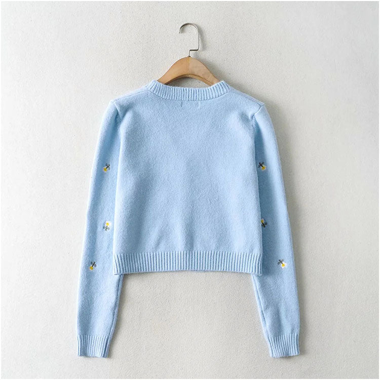Lazy embroidery button cardigan V-neck versatile top coat sweater  7213