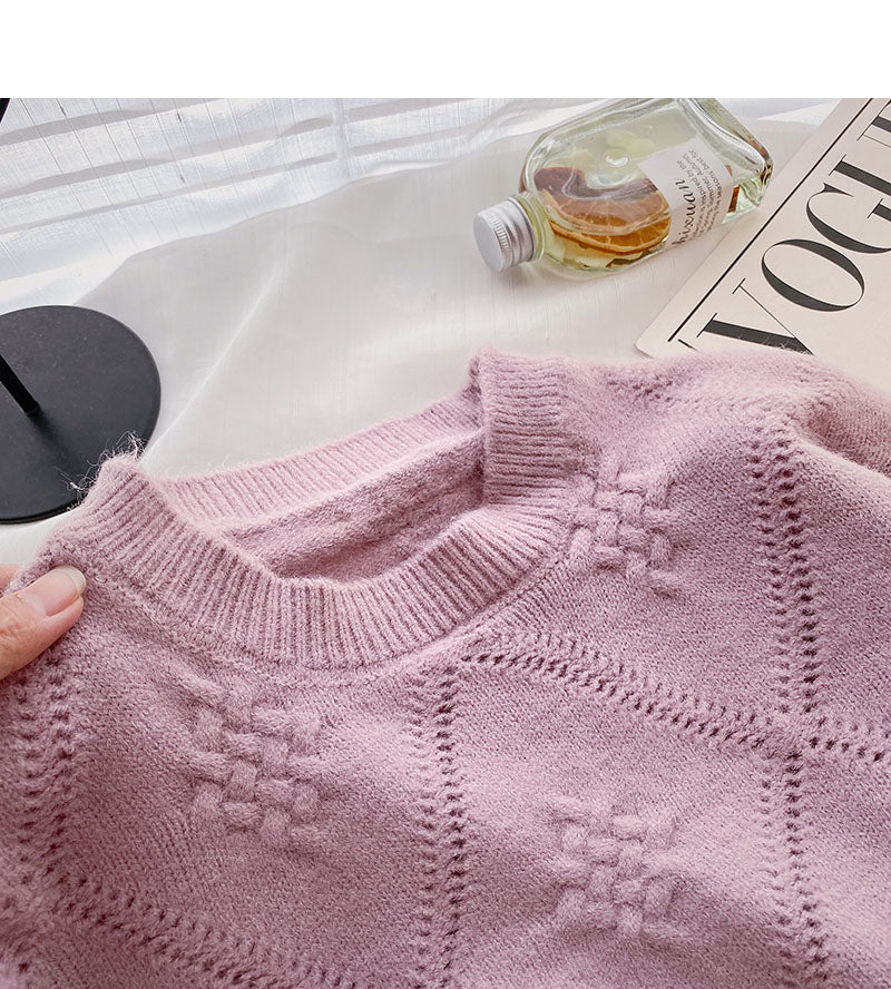 Korean long sleeve sweet foreign style loose short sweater fashion  5878
