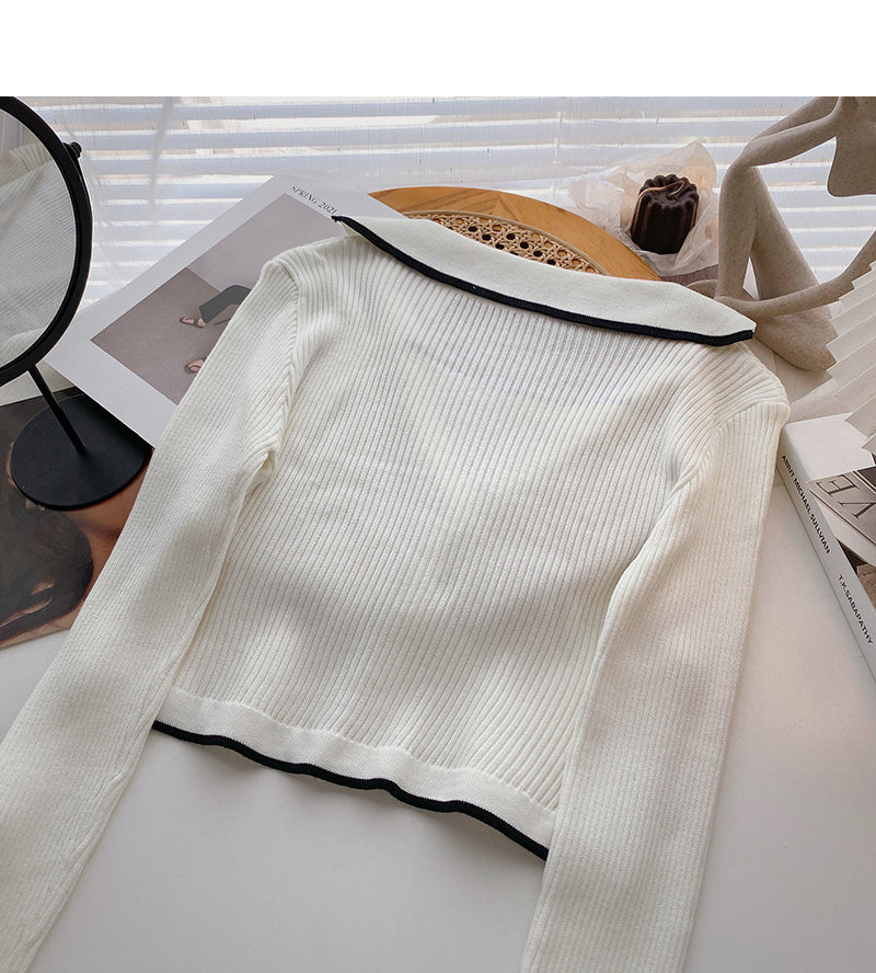 Slim design personalized Lapel long sleeve Pullover Top  6604