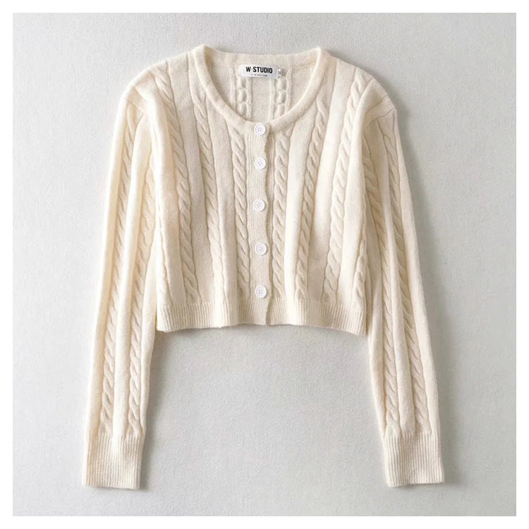 Flower sweater cardigan high waist single breasted long sleeved sweater  7222