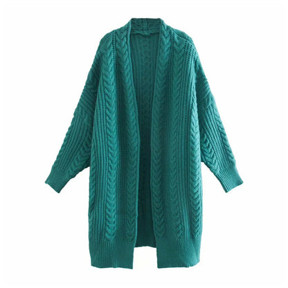 Lazy wind loose medium length knee length knit cardigan  7183