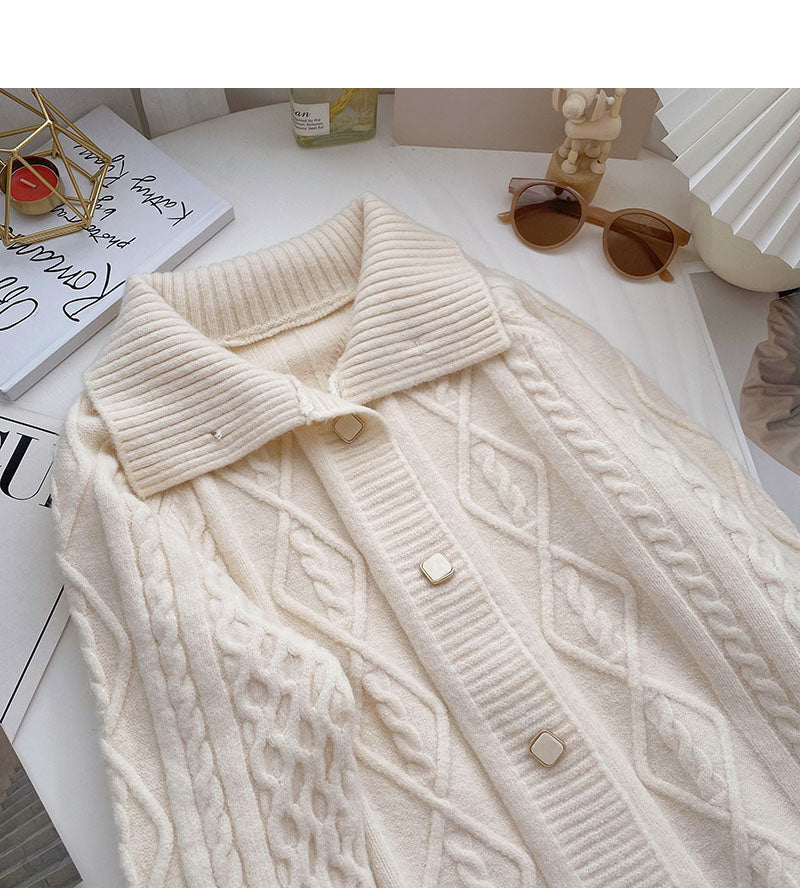 Single breasted Vintage stand collar twist sweater  6015