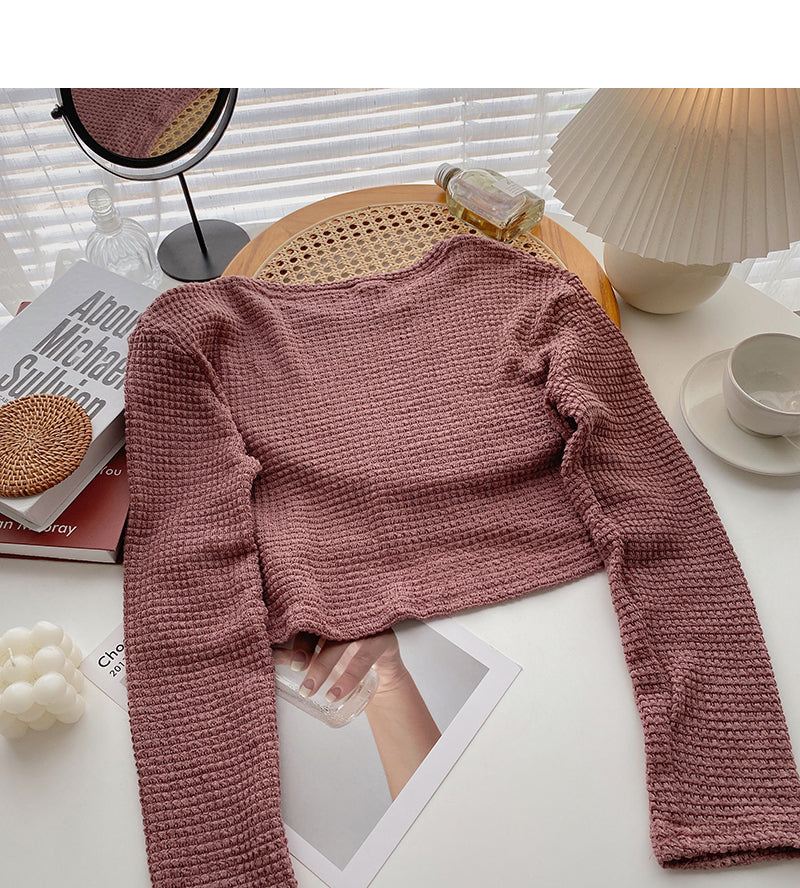 Lazy wind high waist short open navel sweater  6465