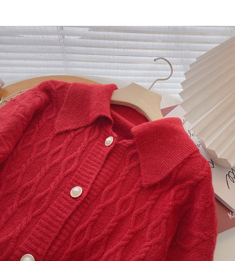 Pearl button vintage twist sweater cardigan coat  5966