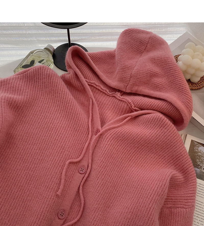 Sweater women's lazy style solid color loose hooded coat  5927