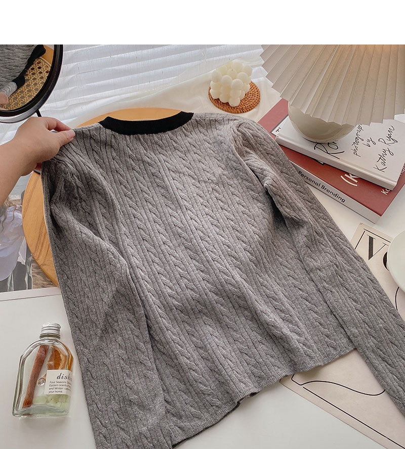 Korean version of simple leisure and versatile lazy long sleeve short top  6576