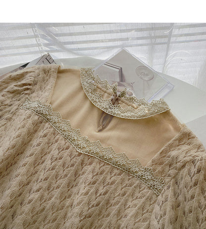 French lace shirt long sleeve Pullover Top  6343