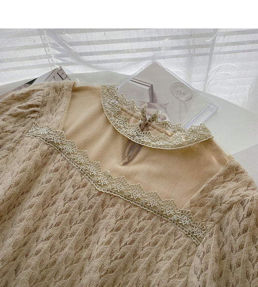 French lace shirt long sleeve Pullover Top  6343