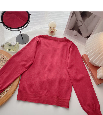 T-neck bow design Vintage knitted cardigan  6494