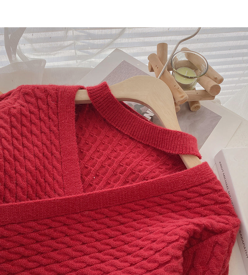 Korean minority design cross V-neck hollow neck top  6188