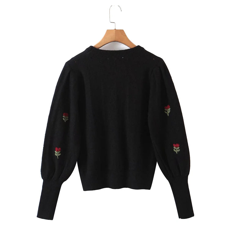 Floral crew neck Pullover loose long sleeve sweater  7169