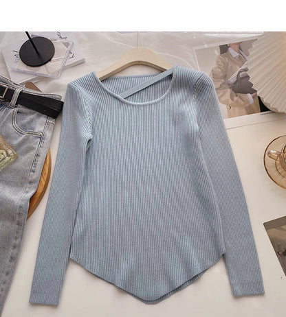 Design sense crew neck sweater women's versatile bottoming shirt  6480