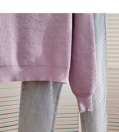 Stand collar hollowed out Lantern Sleeve Sweater  6177